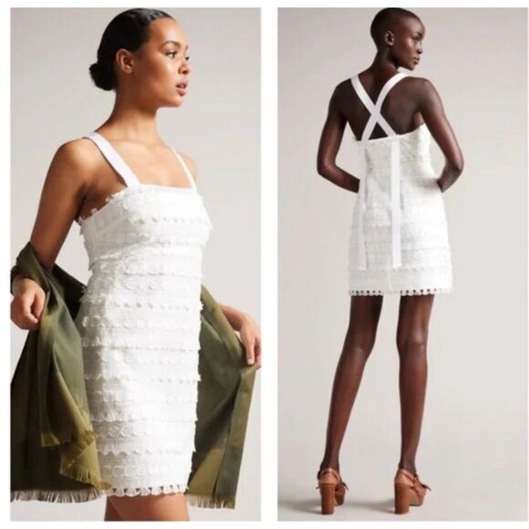 Ted Baker Eleynor White Grossgrain Wrap Detal Mini Shift Dress Size TB 2 US 4-6 - Picture 1 of 16